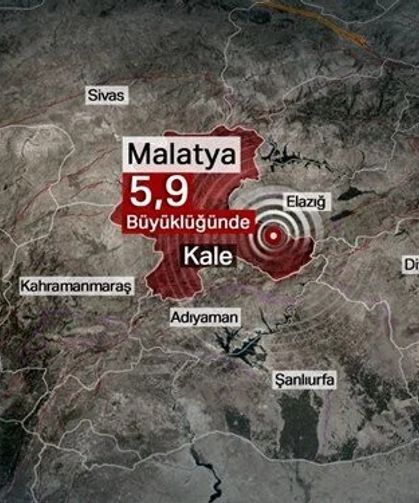 Malatya'da 5,9 büyüklüğünde deprem