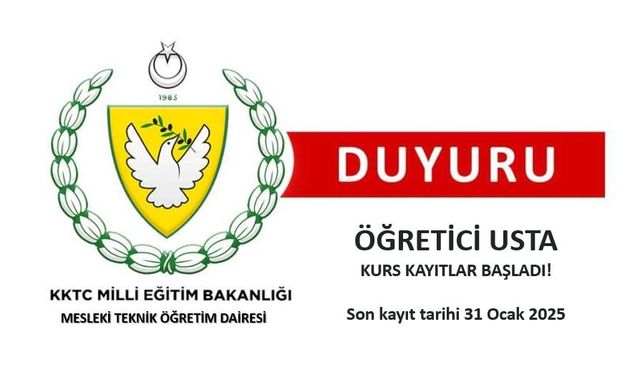 Öğretici Usta kursları için son kayıt 31 Ocak