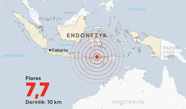 Endonezya'da 7,7 büyüklüğünde deprem