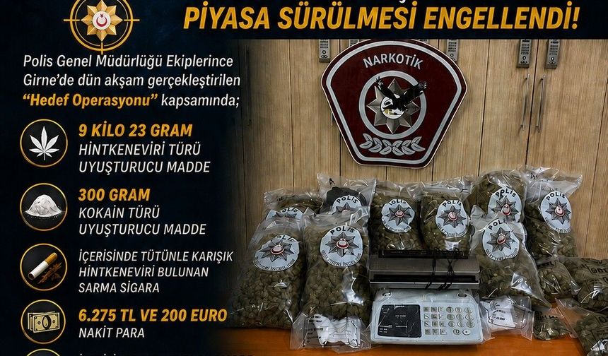 Polisten "Hedef Operasyonu”… Girne'de 9 kilodan fazla uyuşturucu ile nakit para ele geçirildi, iki tutuklu